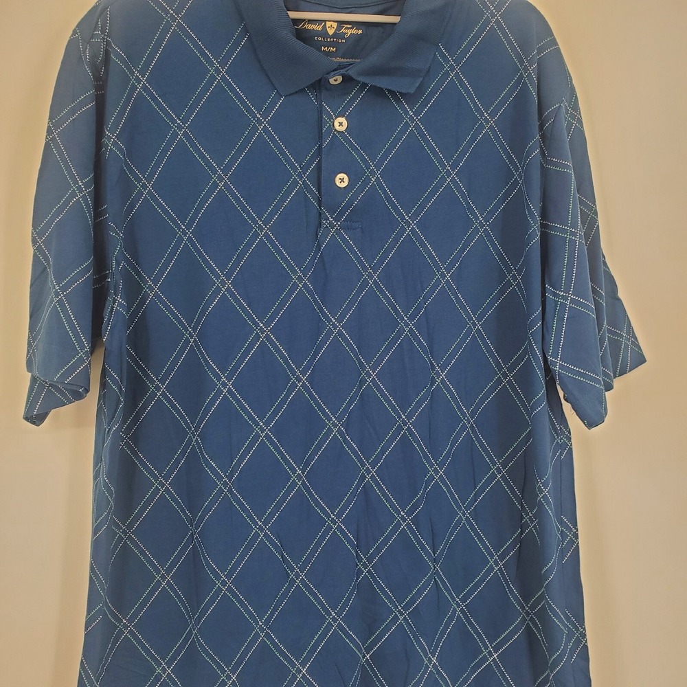 David Taylor Collection Men's Polo Size Medium Blue Print Golf Short Sleeve - Picture 2 of 10